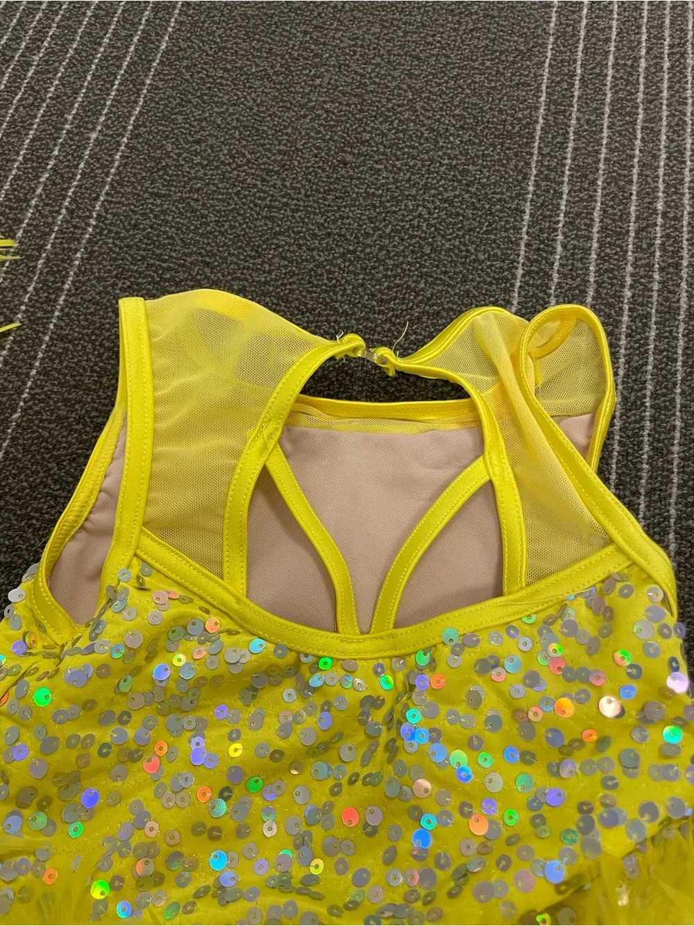 Weissman Yellow Feathered Sequin Dance Costume